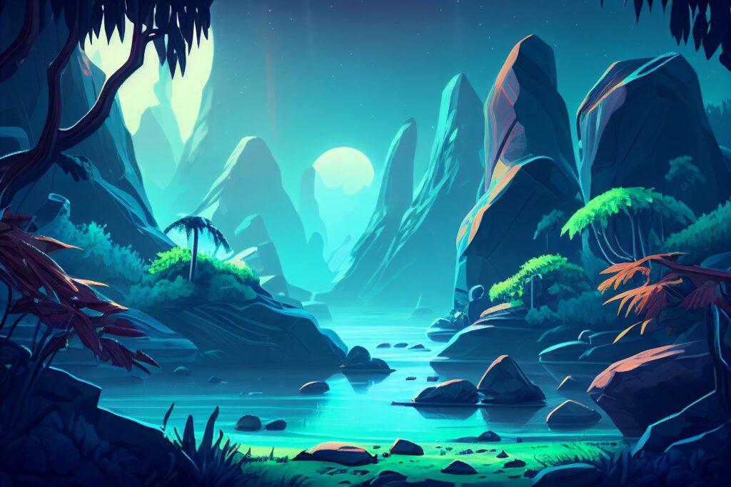 jungle background forest nature scene futuristic generative ai min